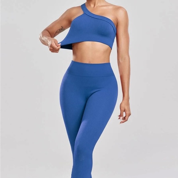 NWT Ribbed One Shoulder Sports Bra & High Waist Leggings Set Size SMALL NWT - Picture 6 of 10